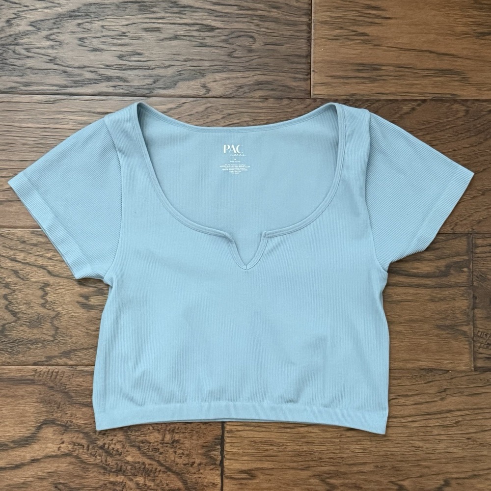 PacSun PAC Cares Ribbed Notch Neck Seamless Crop Top Blue Size M